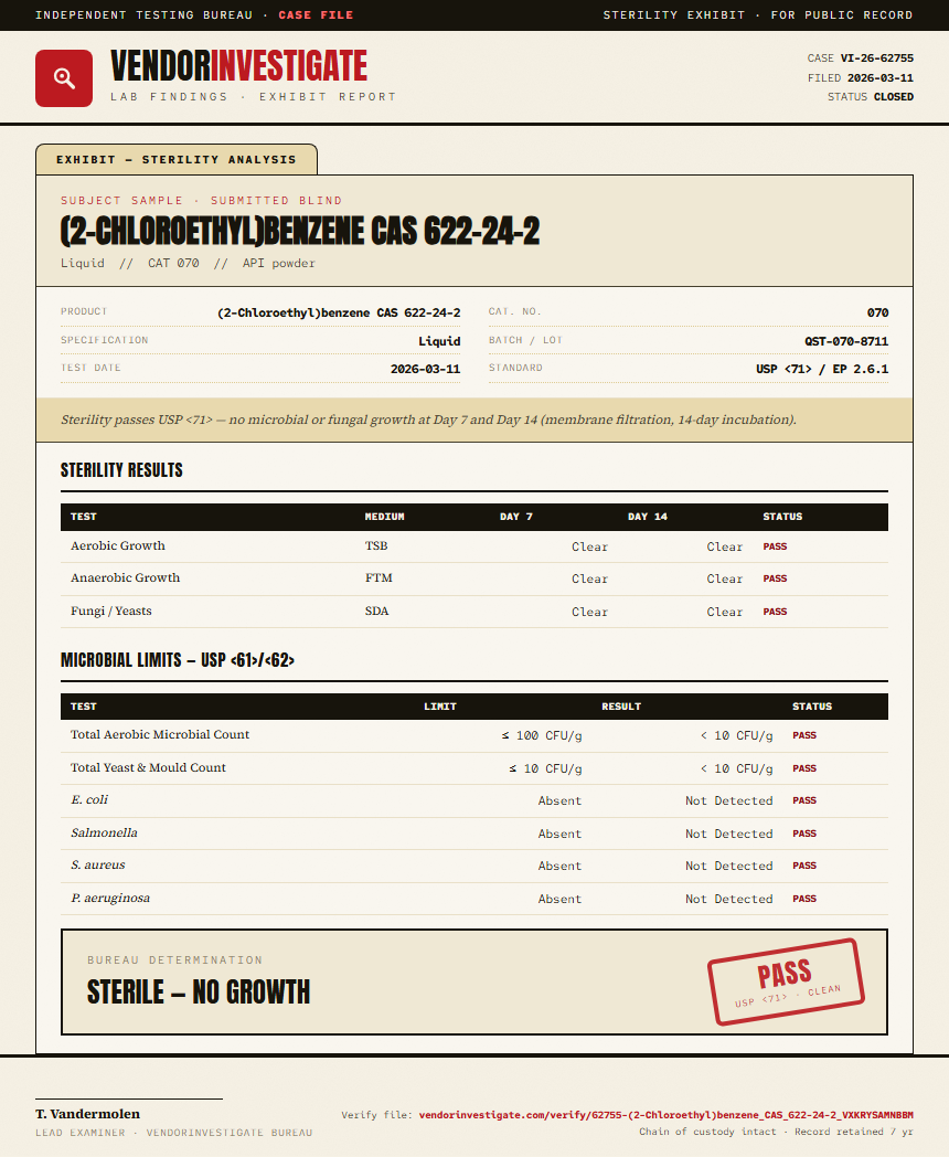 (2-Chloroethyl)benzene CAS 622-24-2 Sterility report by VendorInvestigator